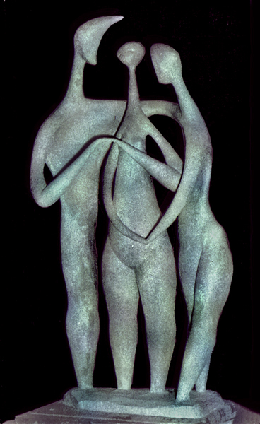 Three figures: coloured plaster Three figures: coloured plaster
